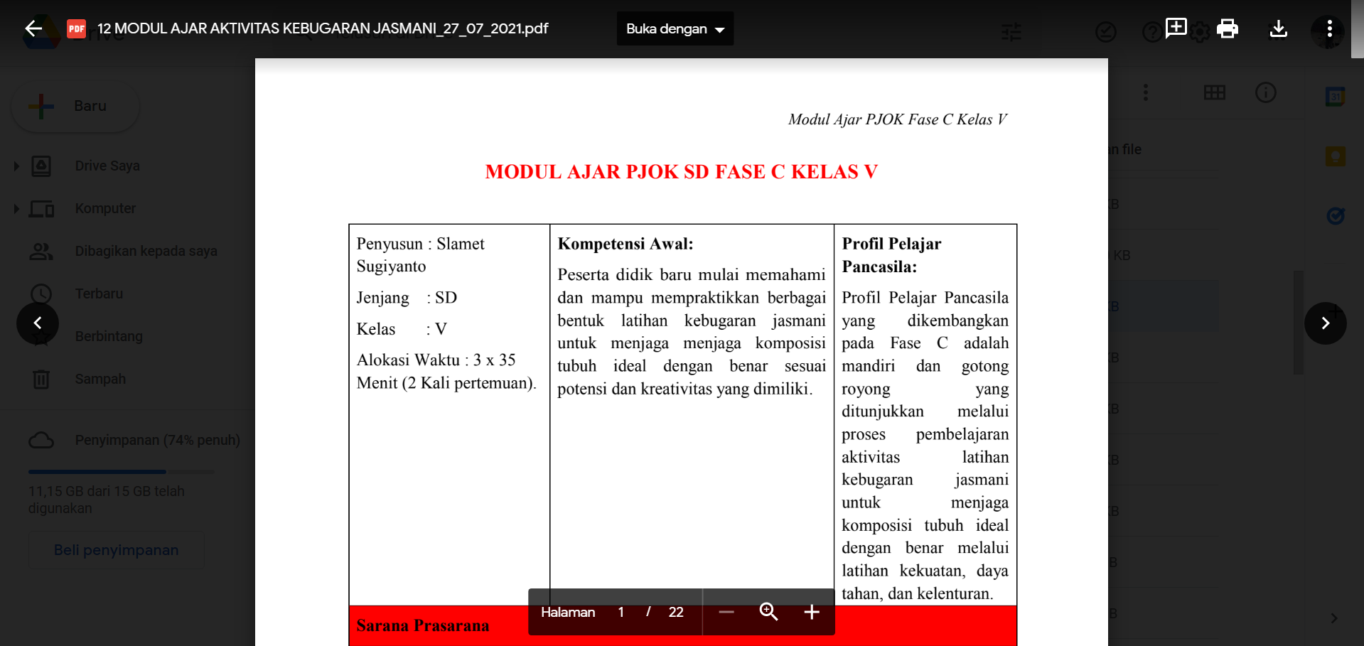 Modul Ajar PJOK Kelas 5 SD Kurikulum Merdeka Aktivitas Kebugaran